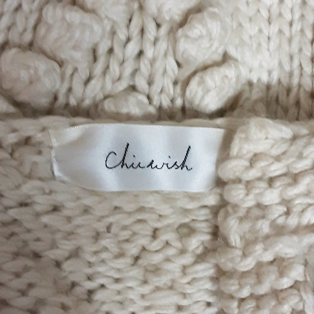 Chic Wish Cashmere / Wool Blend Chunky Beige Cardigan Sweater Size Small - Picture 8 of 8